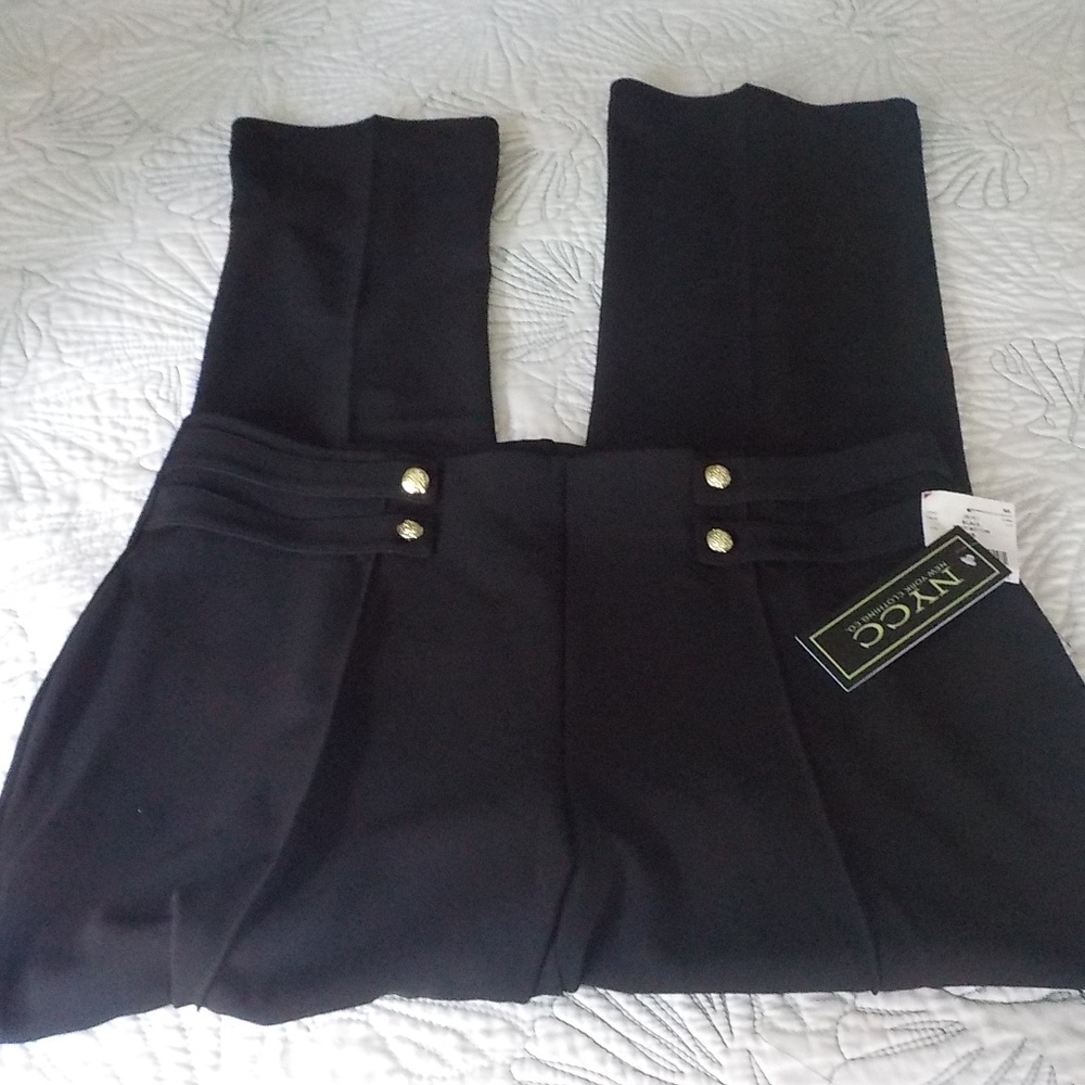 Black Stretch Pants Gold Buttons